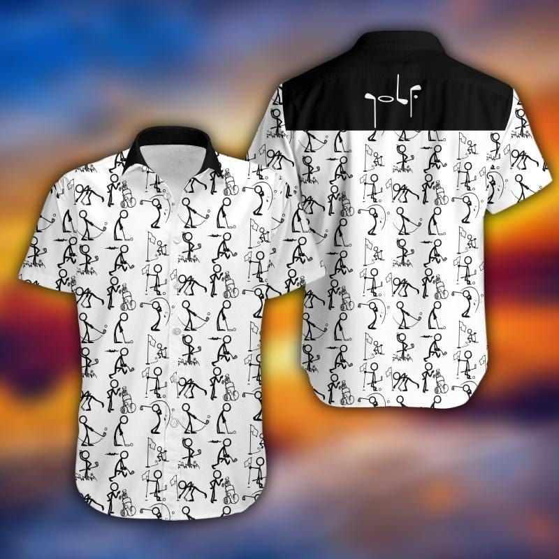 Felacia [Hawaii Shirt] Stickfigures Playing Golf Hawaiian Aloha Shirts-ZX0655